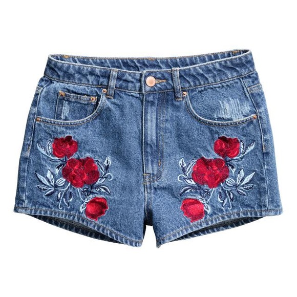 H&M Coachella Embroidered High Waist Jean Shorts - Picture 1 of 5